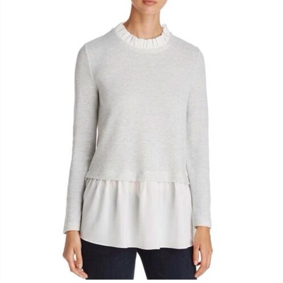 Beach Lunch Lounge Shaina Knit Top in Gray Ruffle Twofer Sweater - Picture 1 of 10